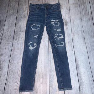 American Eagle Next Level Stretch Women's 4 Blue Medium Wash Distressed Jegging
